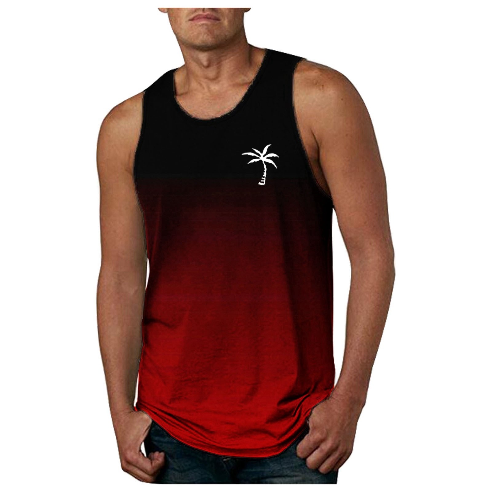 thumbnail image 3 of Chaleco sin mangas degradado para hombre - Camiseta deportiva con estampado integral - Tejido de algodón, sisas amplias, ideal para el gimnasio, la natación y el entrenamiento al aire libre, 3 of 5